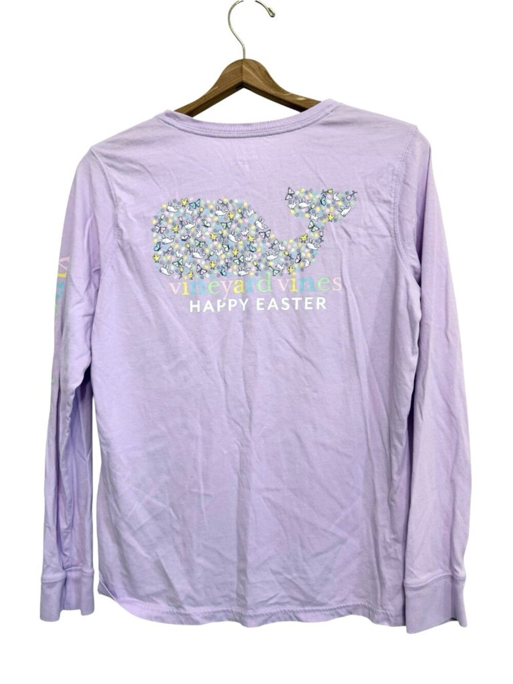 Vineyard Vines Womens Lavender Floral Whale Long Sleeve Pocket T-Shirt Size M
